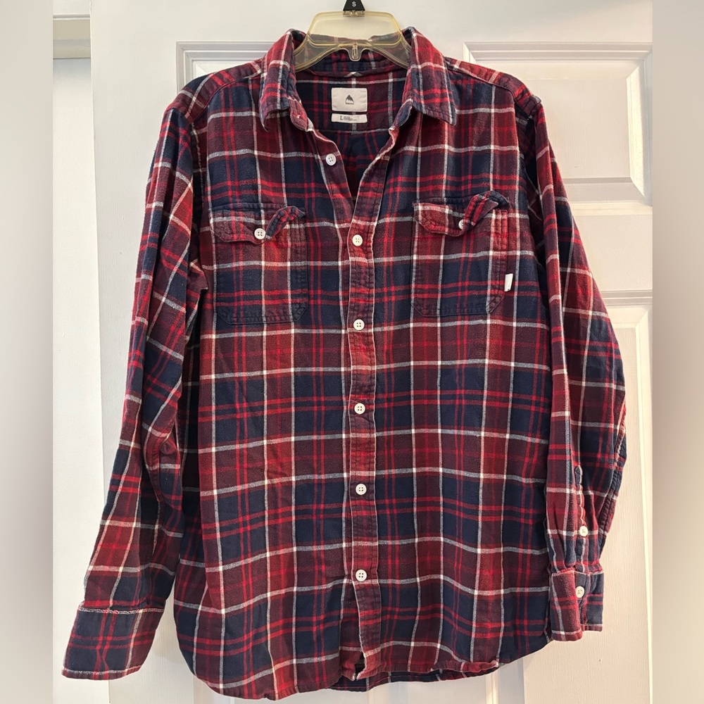 Burton Men’s Red and Navy Plaid Button-Down Shirt‎